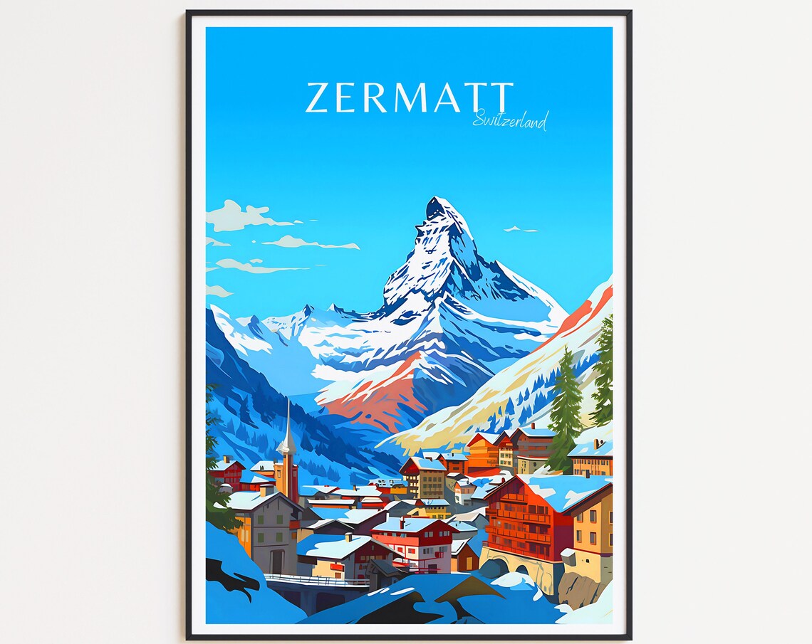 Zermatt Vintage Travel Poster, Matterhorn Travel Poster