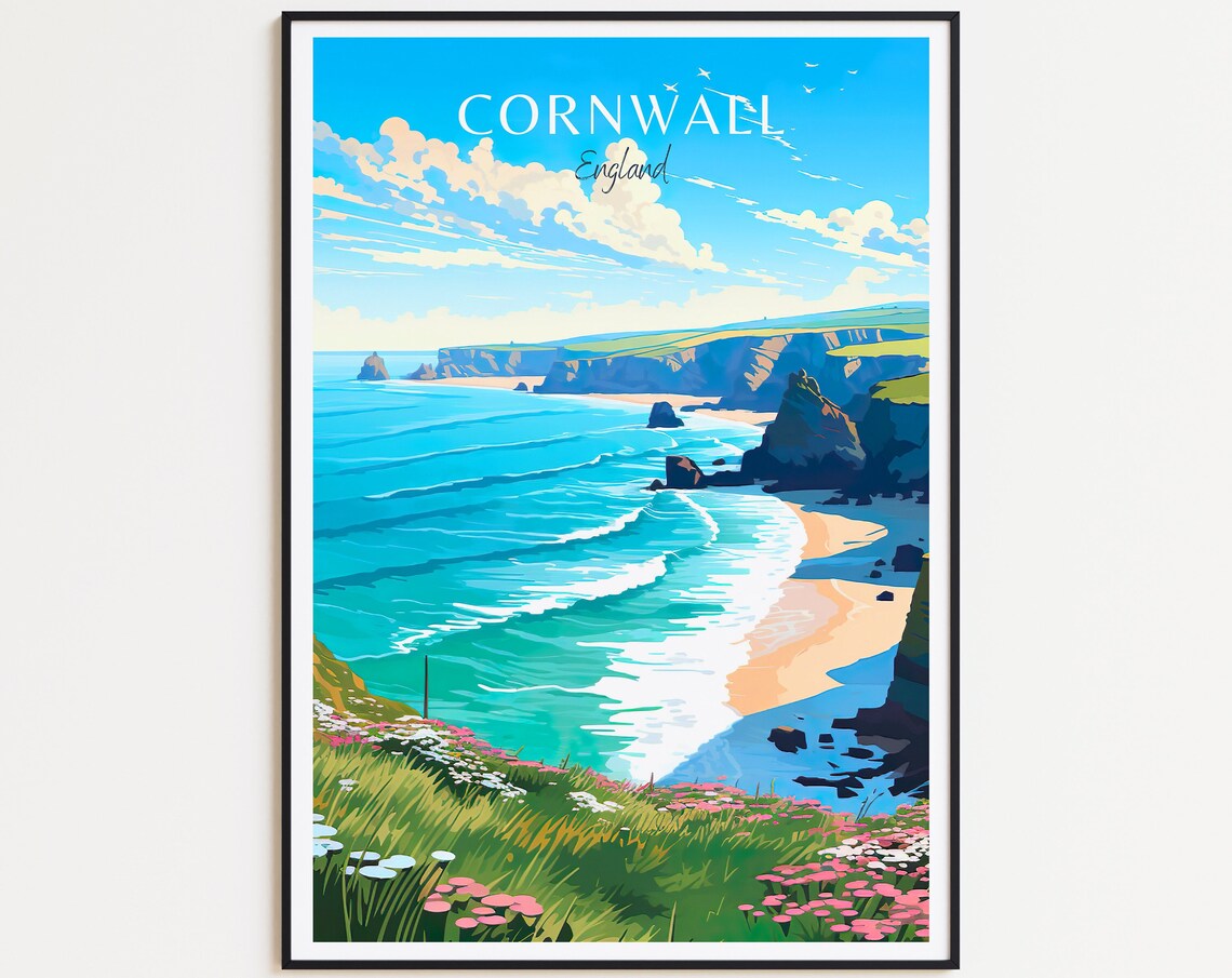 Cornwall Vintage Travel Poster, England Wall Art Print