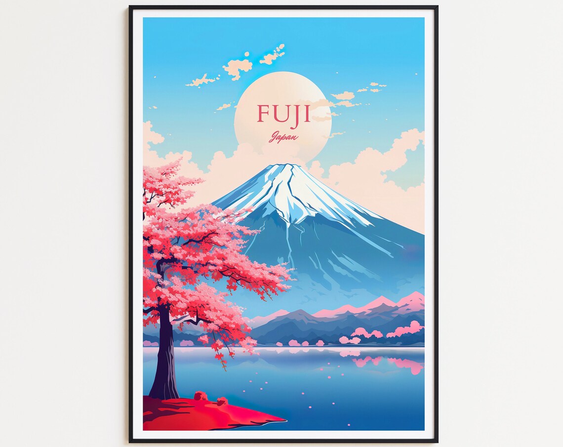Fuji Vintage Travel Poster, Japan Mountain Poster