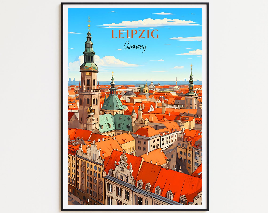 Leipzig Germany Red Rooftop Skyline Church Towers View Poster