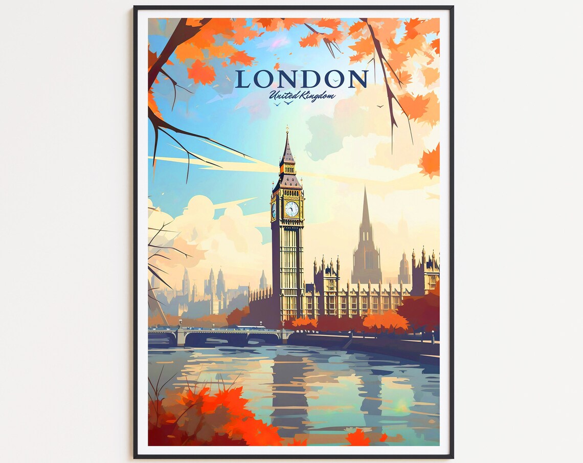 Big Ben London Travel Poster, England Wall Art Print