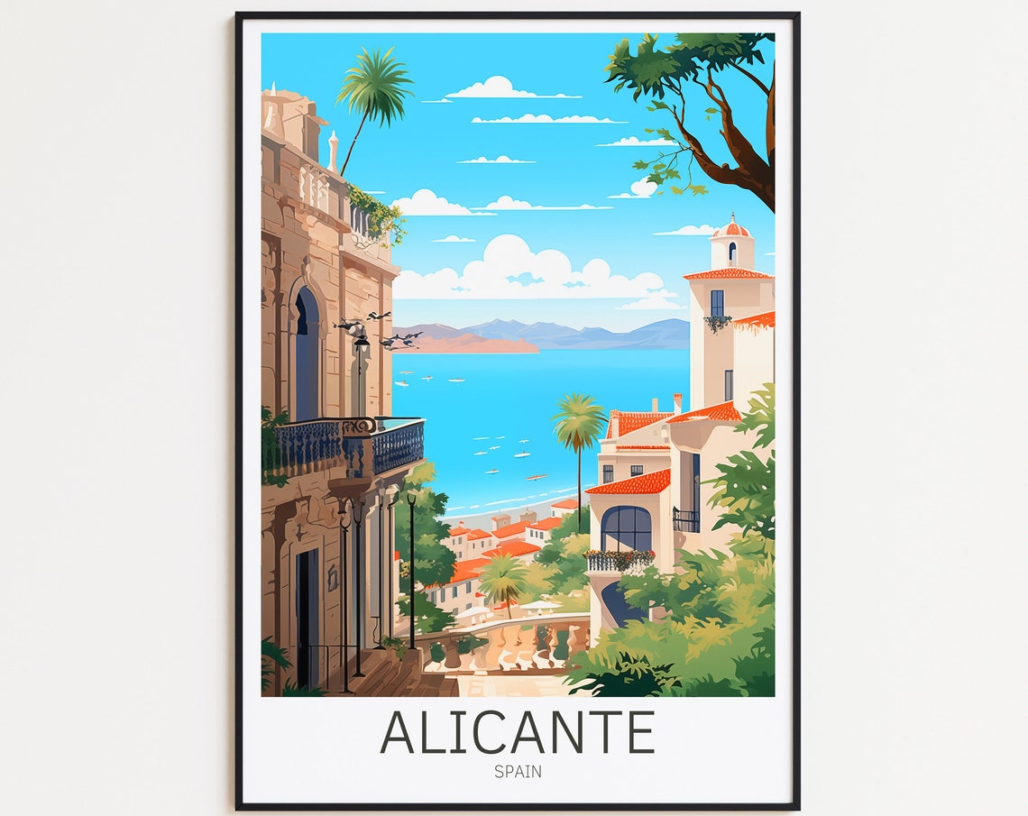 Alicante Spain Mediterranean Coast Old Town Travel Poster Decor