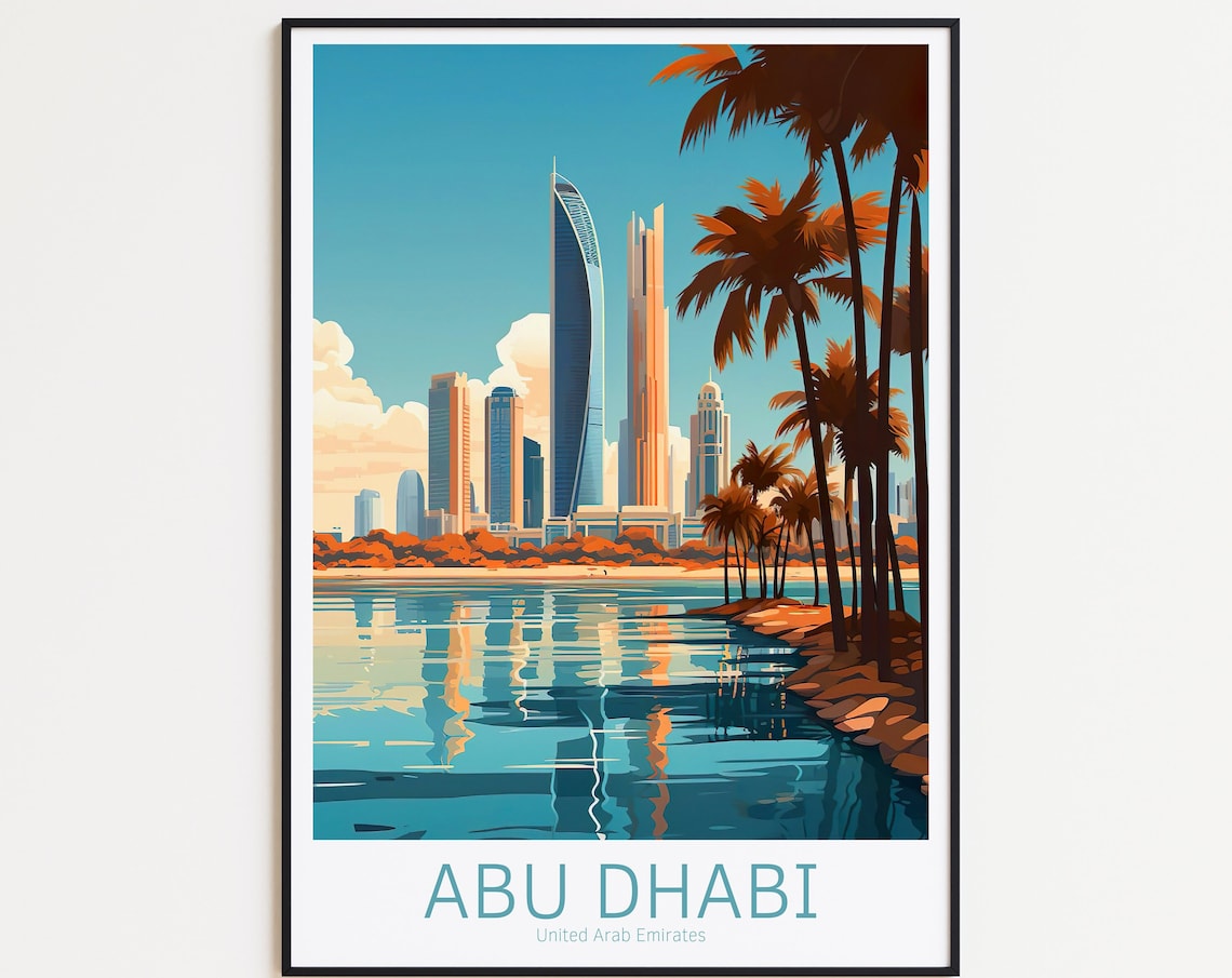 Abu Dhabi Vintage Travel Poster, UAE Travel Poster