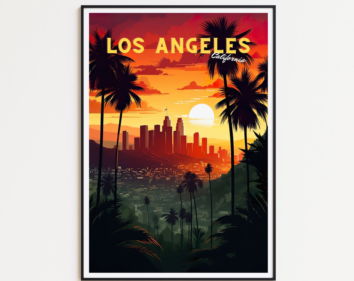 Los Angeles Travel Poster La Poster Los Angeles Vintage Poster Travel Poster Los Angeles Skyline Poster Los Angeles Travel Gift Wall Art