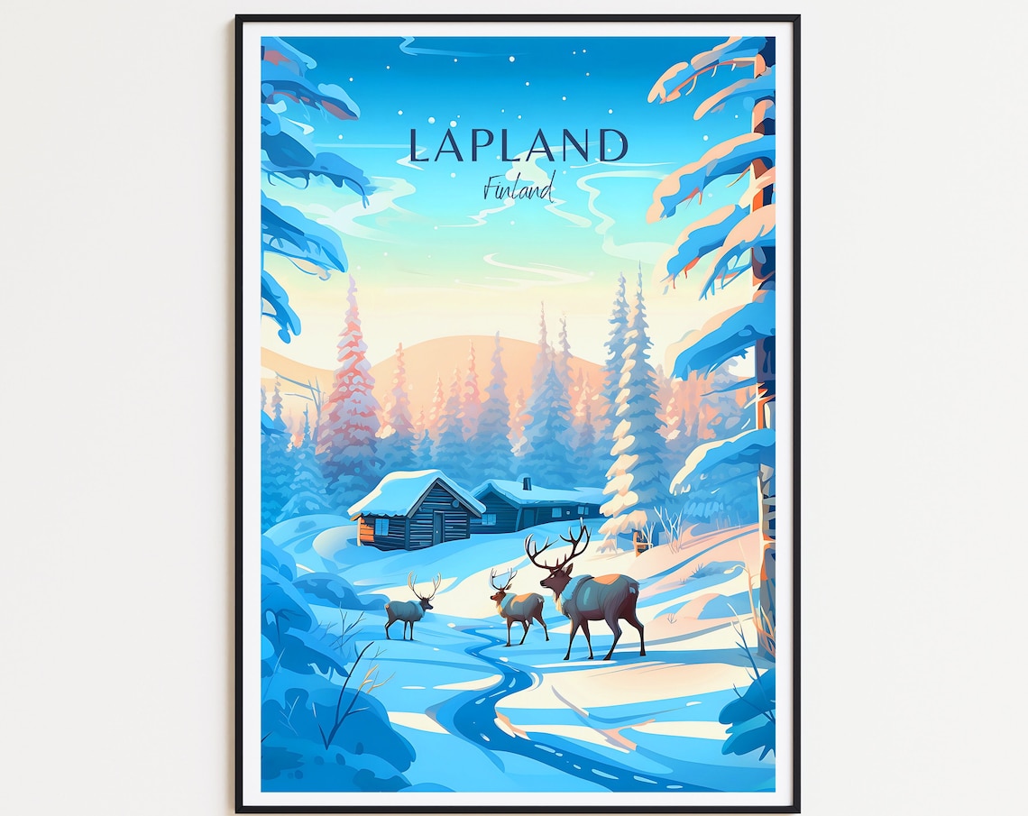 Lapland Travel Poster, Finland Travel Poster Art Print
