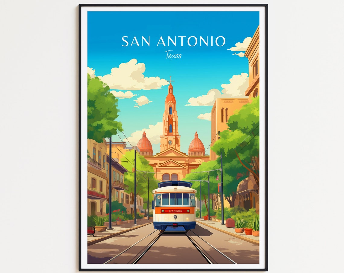 San Antonio Texas Historic Streetcar Avenue Grand Landmark Poster