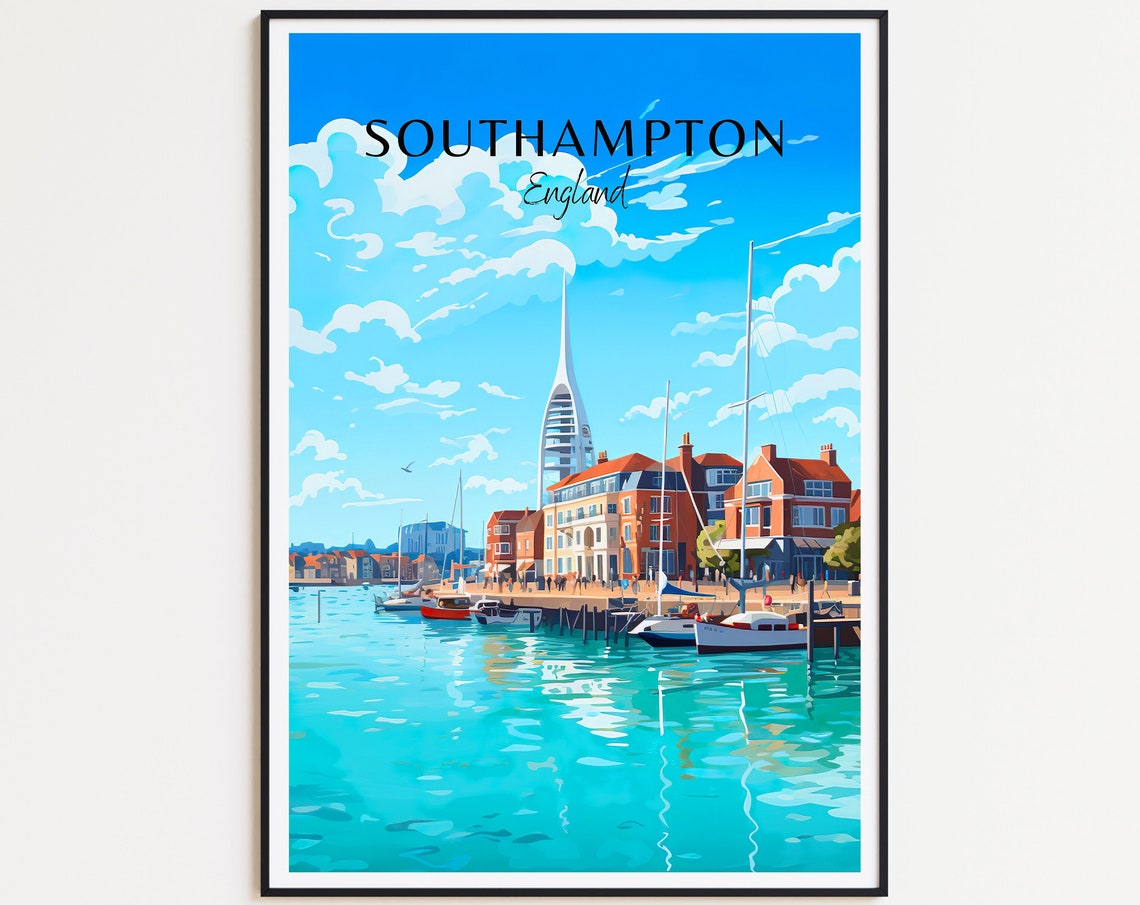Southampton England Harbor Sailboats Spinnaker Tower Travel Poster