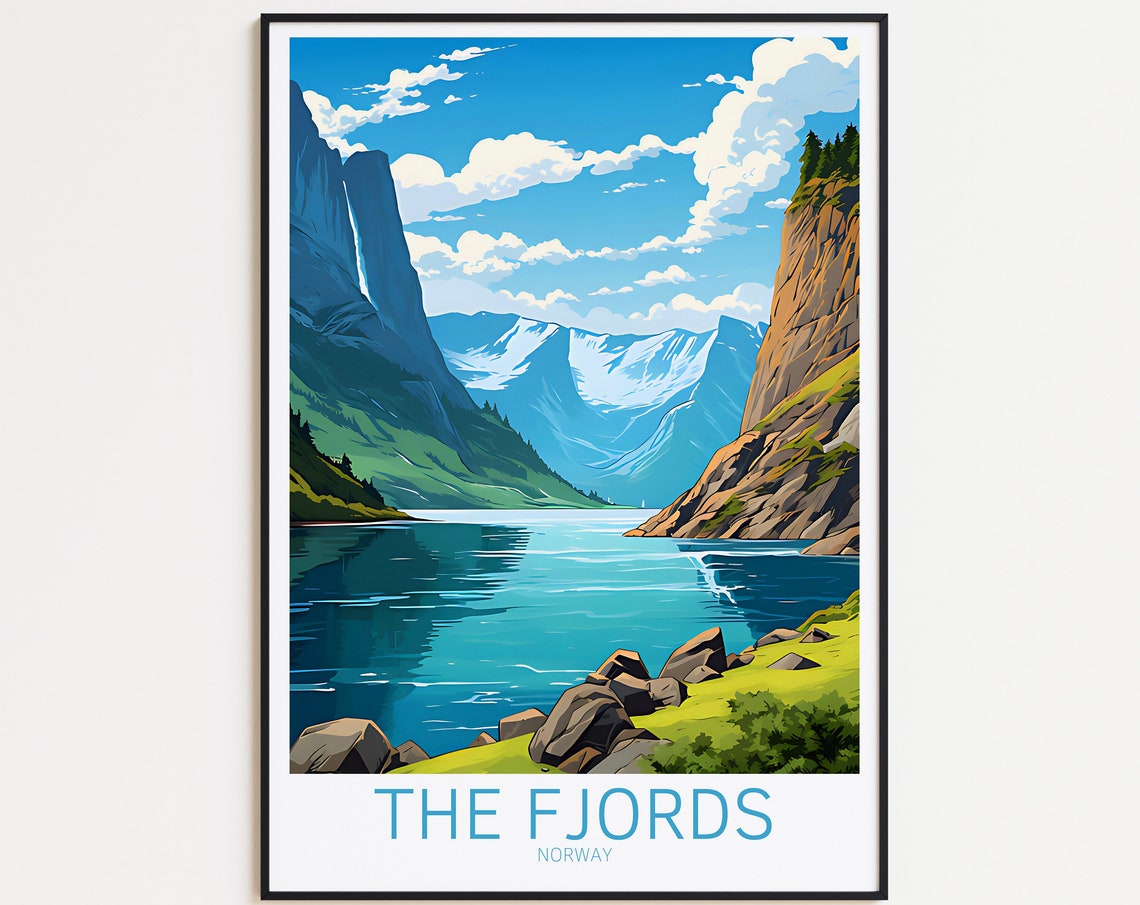 The Fjords Norway Turquoise Waterfall Cliffs Mountain View Poster
