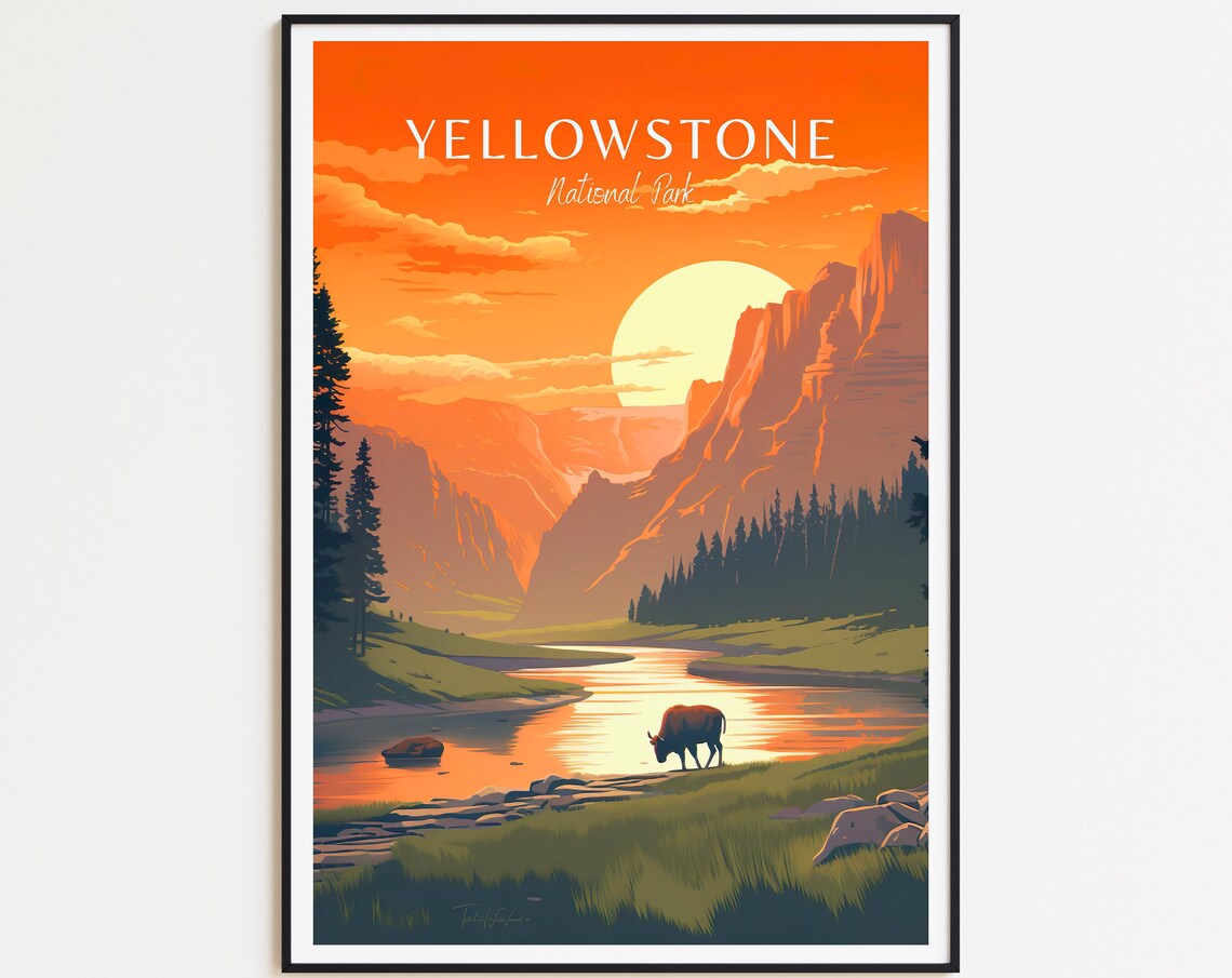 Yellowstone Travel Poster, National Park Art Print