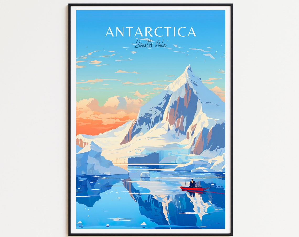 Antarctica South Pole Icebergs Kayak Glacier Sunset Polar Poster