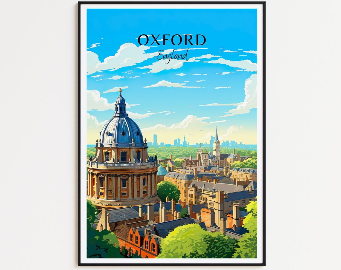 Oxford England Radcliffe Camera Skyline Illustrated Travel Poster