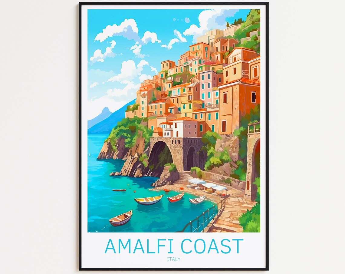 Amalfi Coast Vintage Travel Poster, Italy