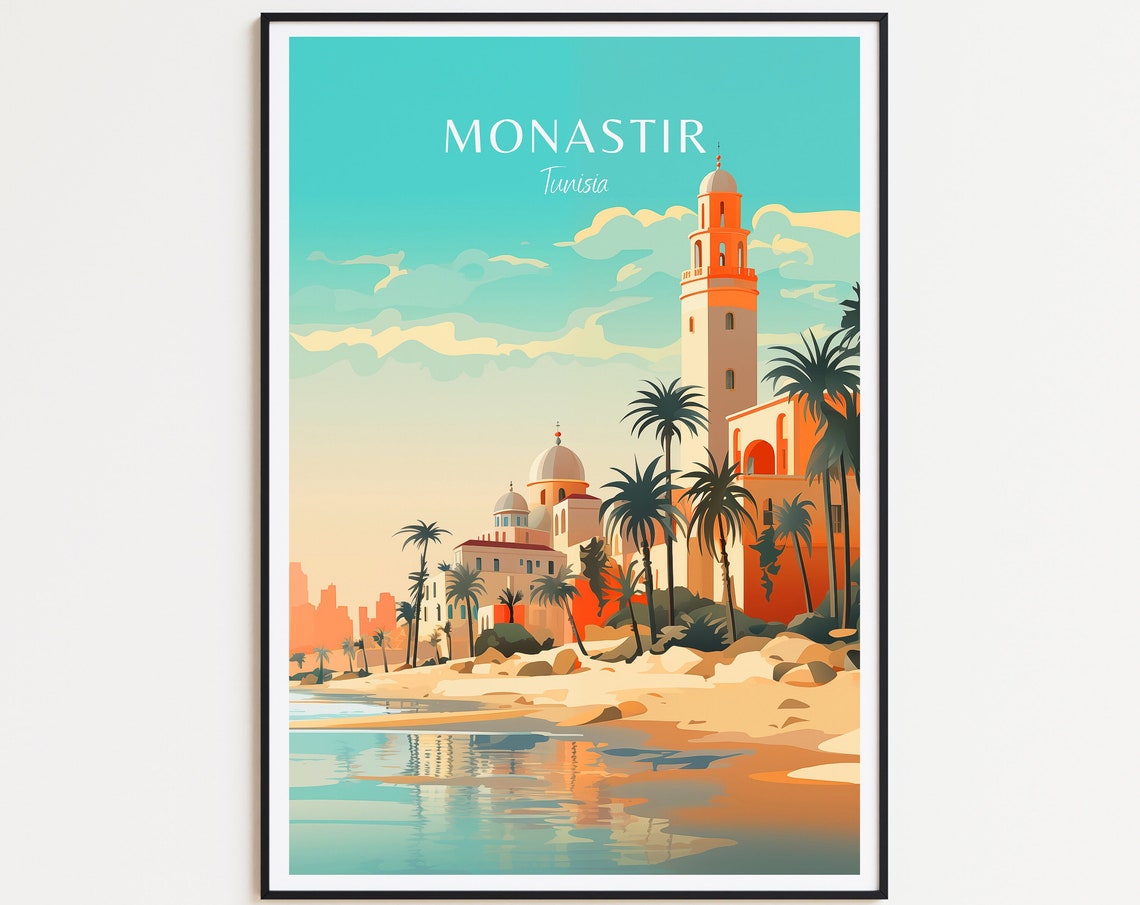 Monastir Tunisia Mosque Minaret Palms Beach Sahara Desert Poster