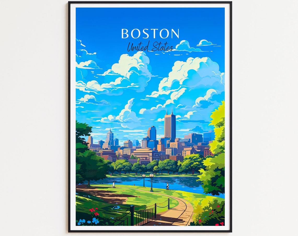 Boston United States Skyline Park Pond Travel Poster Home Decor