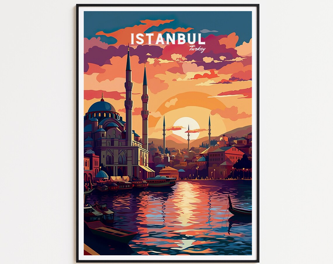 Istanbul Vintage Travel Poster, Turkey Travel Art
