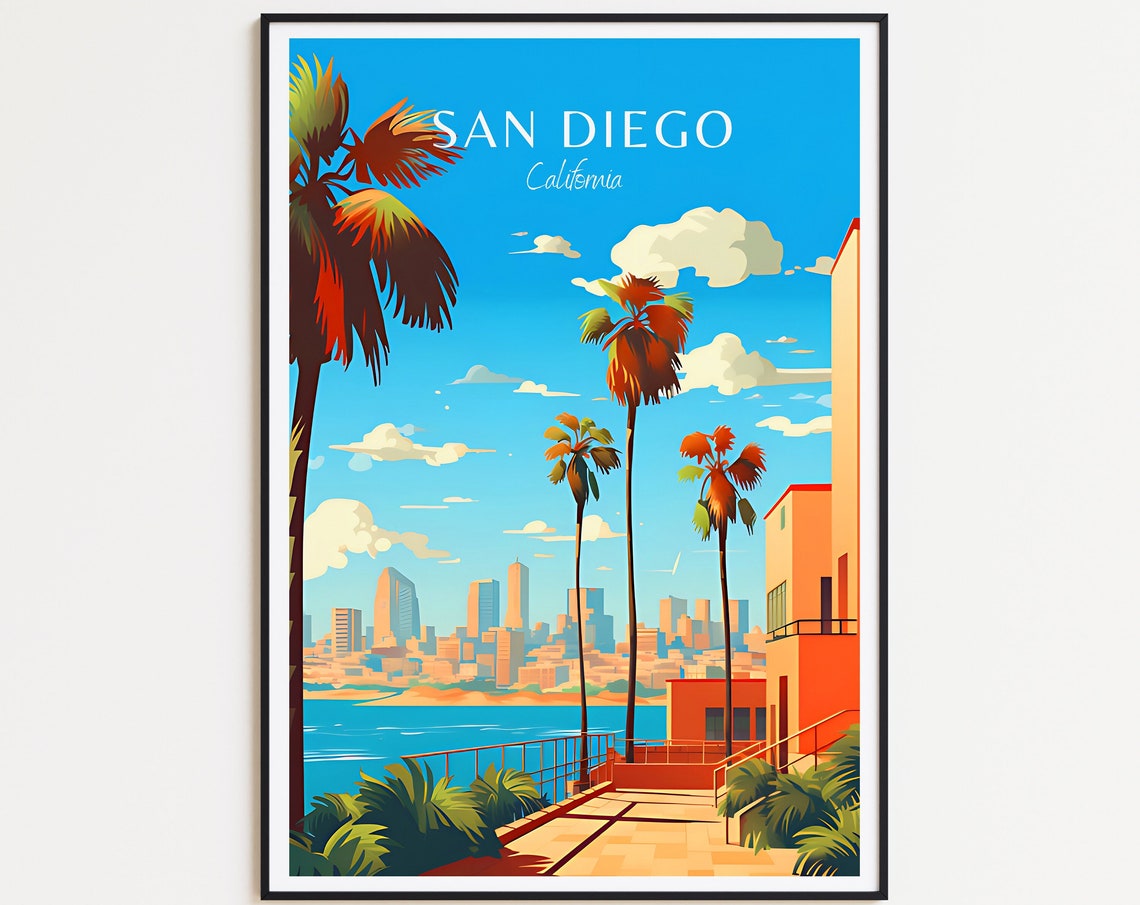 San Diego Travel Poster Usa Poster San Diego Vintage Poster Travel Poster San Diego Retro Poster San Diego Travel Gift Wall Art Print