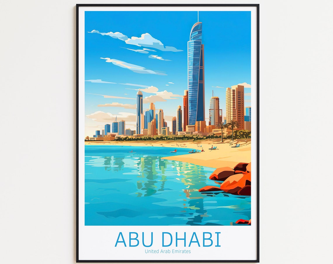 Abu Dhabi United Arab Emirates Corniche Skyline Travel Poster