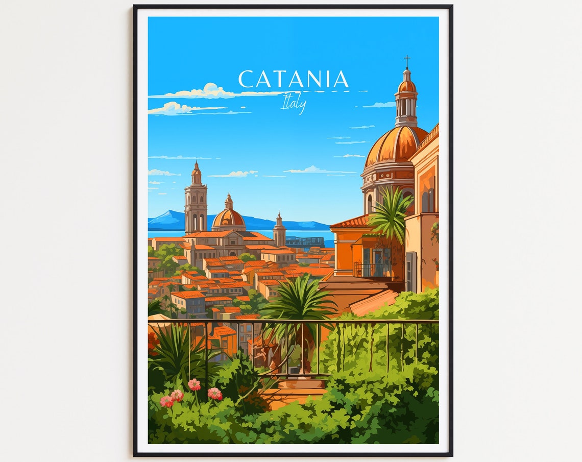 Catania Italy Baroque Rooftops Domes Terrace Garden View Poster