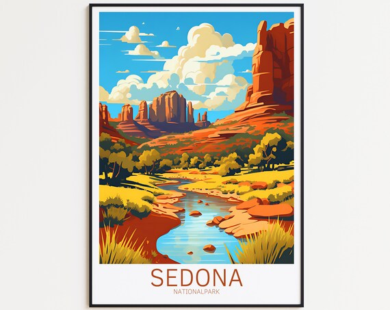 Sedona Arizona Red Rock Creek Desert Canyon Art Travel Poster
