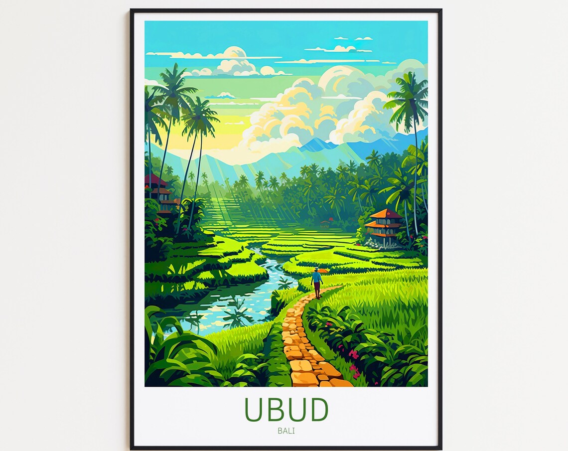 Ubud Travel Poster, Bali Indonesia Art Print