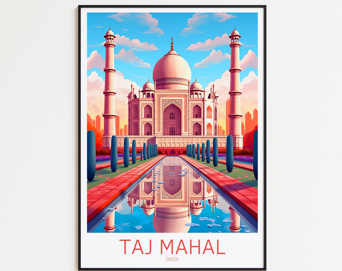 Taj Mahal India Marble Dome Long Reflecting Pool Travel Poster