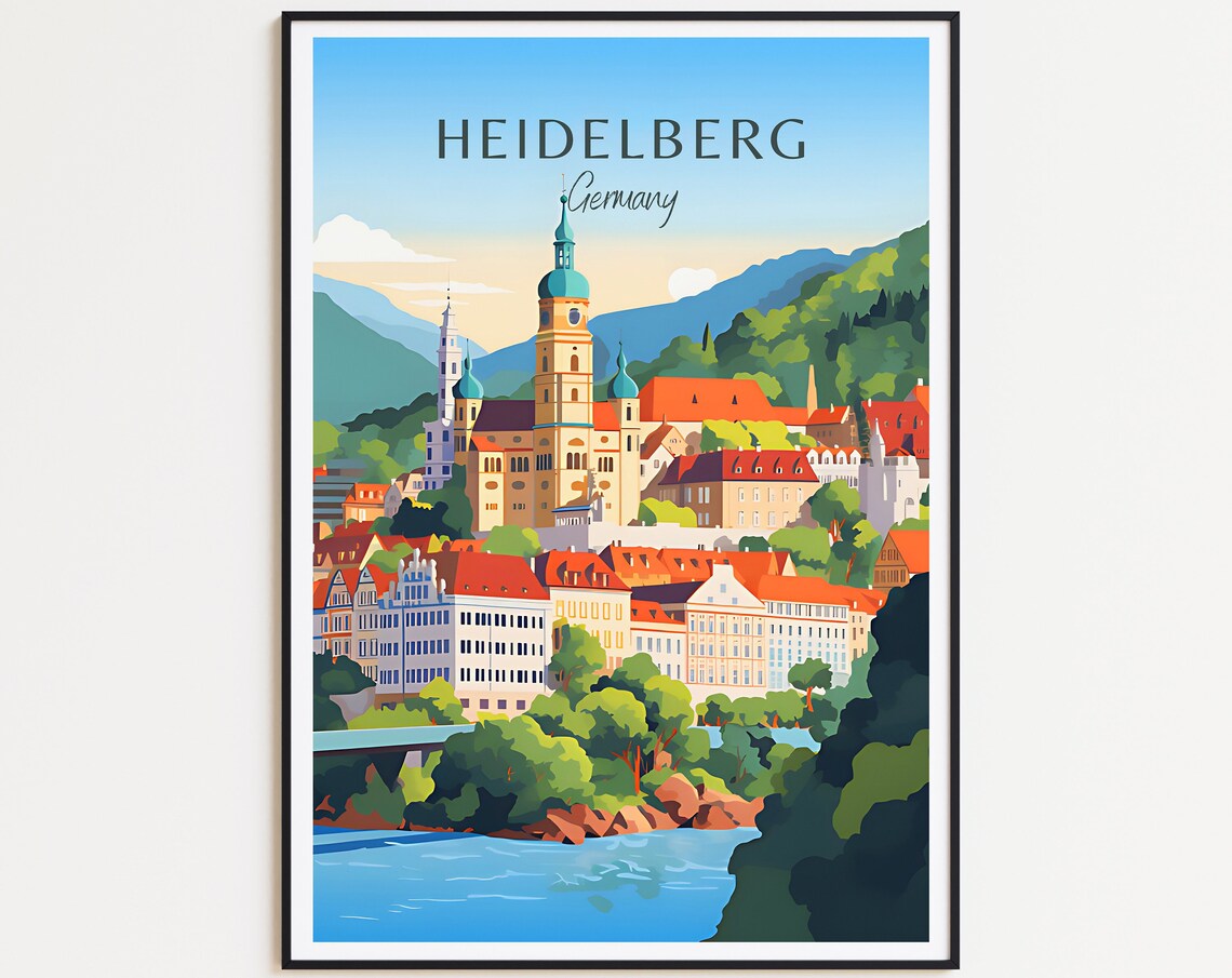 Heidelberg Germany Old Town Church Towers River Bridge Poster