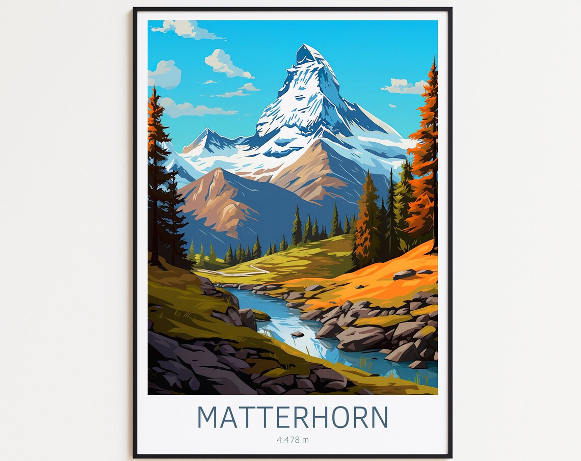 Matterhorn Vintage Travel Poster, Mountain Landscape