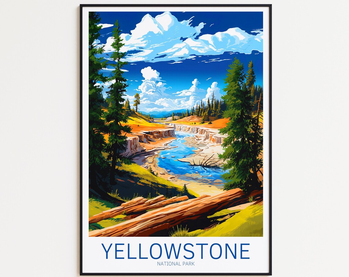 Yellowstone National Park Winding River Pines Vintage Travel Poster