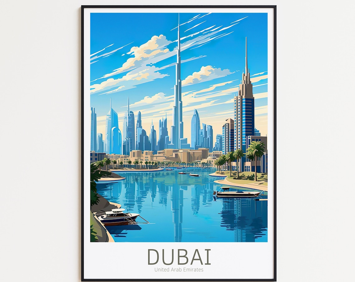 Dubai Vintage Travel Poster, UAE Travel Poster
