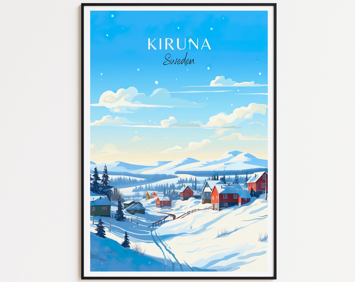 Kiruna Sweden Snowy Village Red Cabins Winter Wonderland Poster