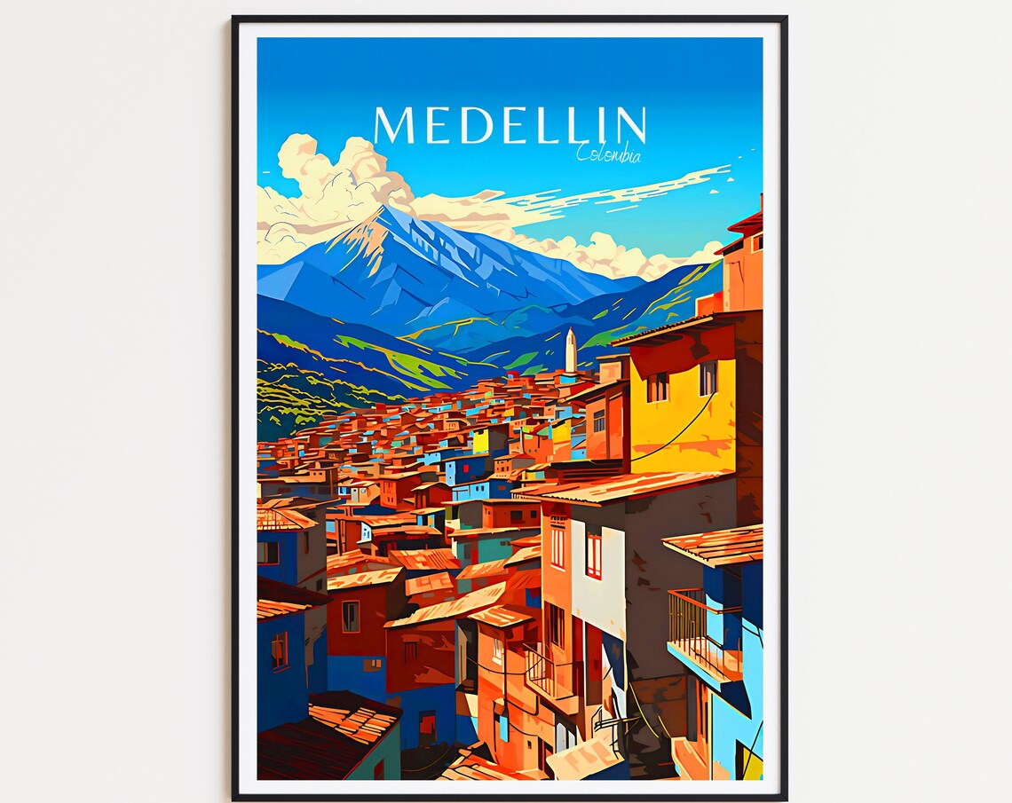 Medellin Vintage Travel Poster, Colombia Art Print