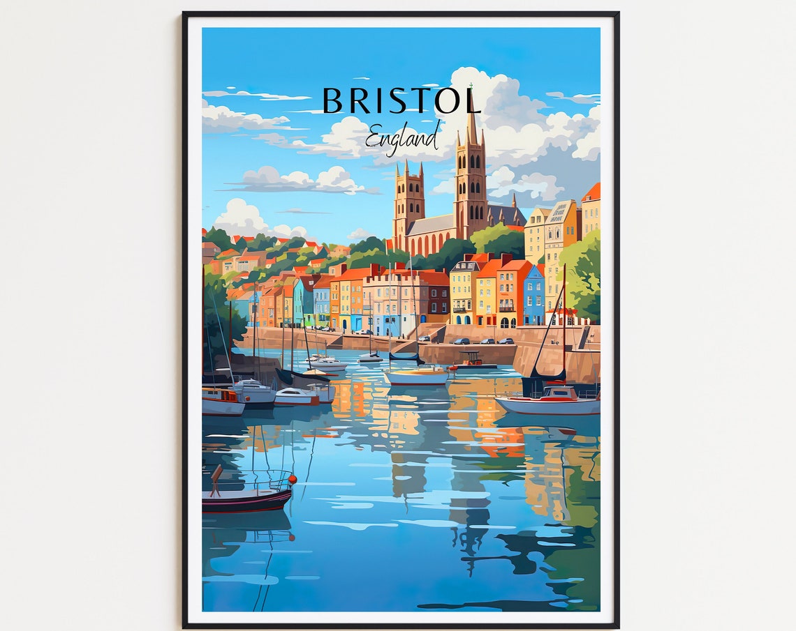 Bristol England Historic Harbor Boats Waterfront Travel Poster