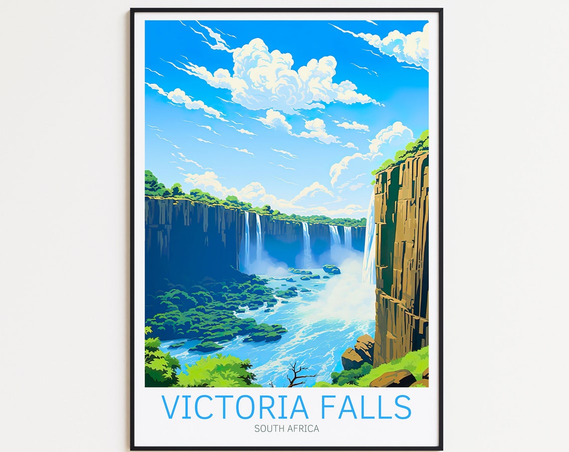 Victoria Falls South Africa Wide Waterfall Mist Gorge Travel Poster