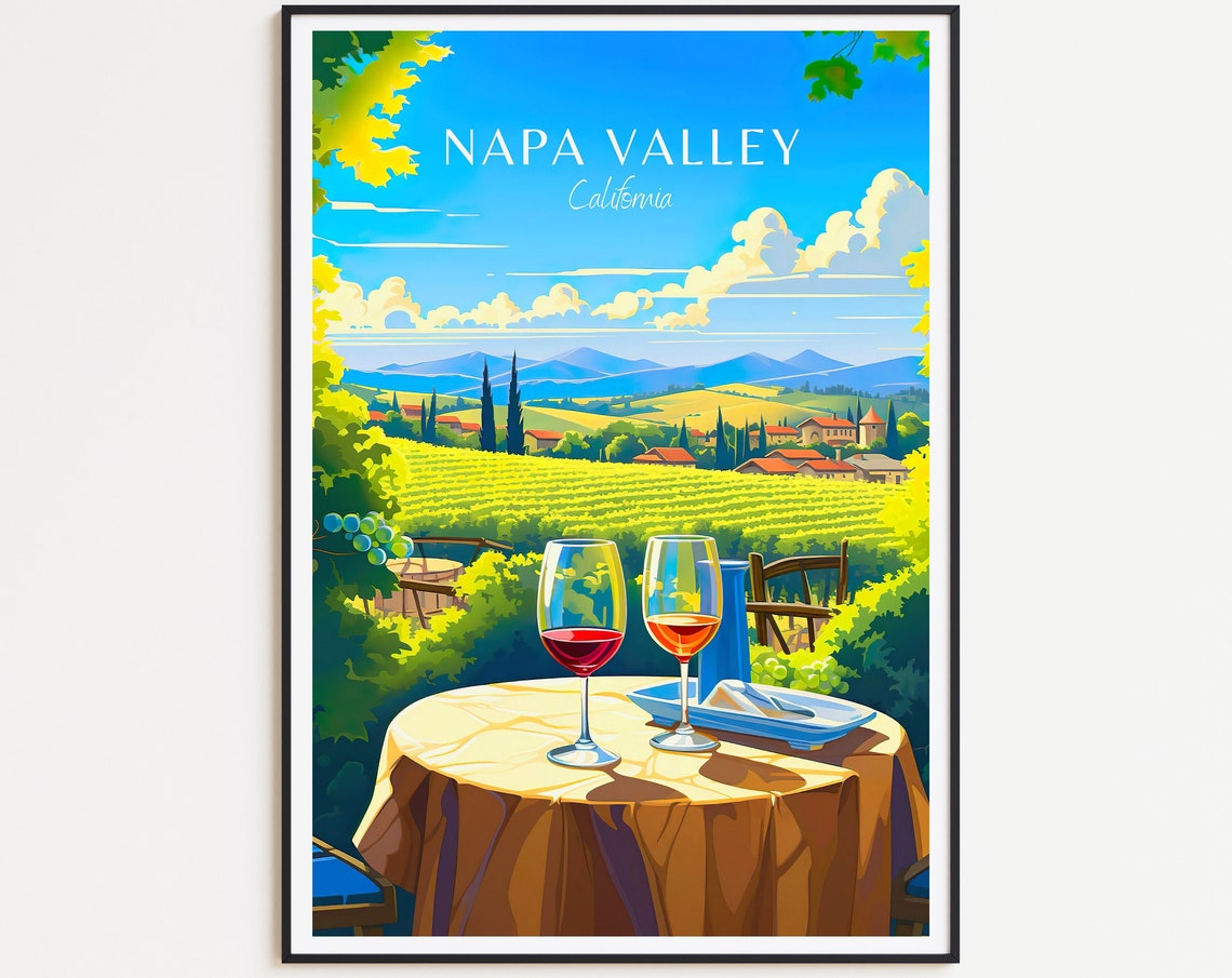 Napa Valley California Vineyard Wine Glasses Harvest View Poster