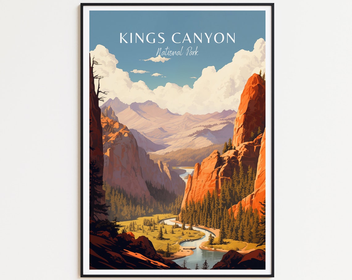 Kings Canyon National Park Canyon Vista River Bend Vintage Poster