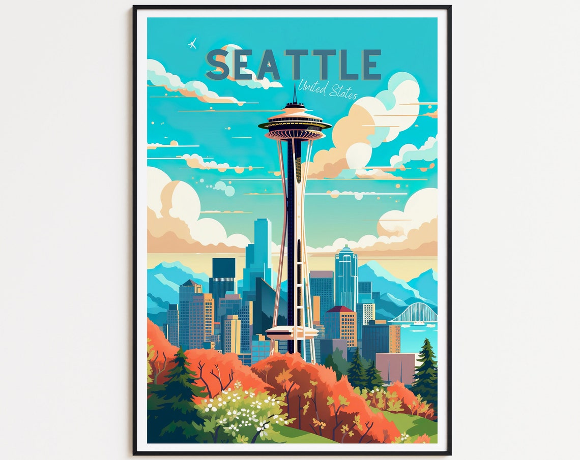 Seattle United States Space Needle City Skyline Travel Poster