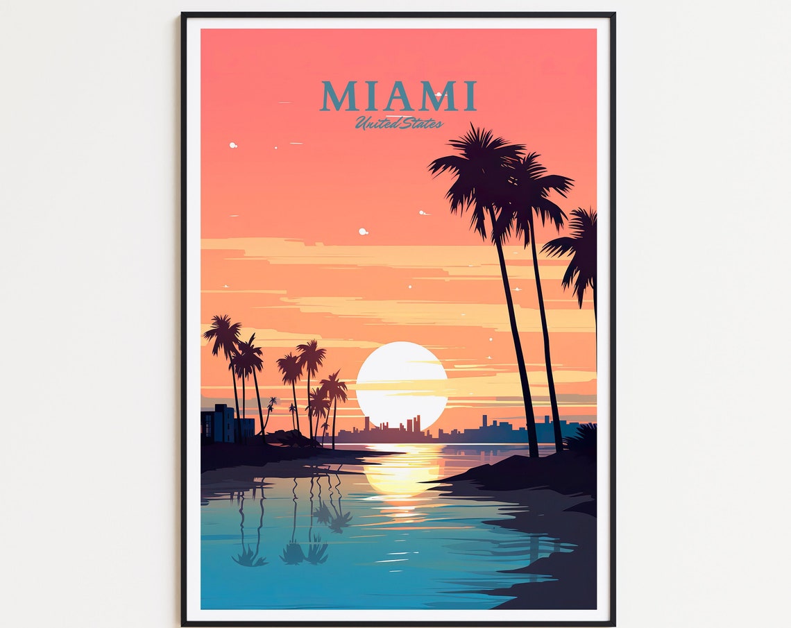 Miami Travel Poster Miami Poster Palm Trees Poster Travel Poster United States Poster Usa Poster Art Print