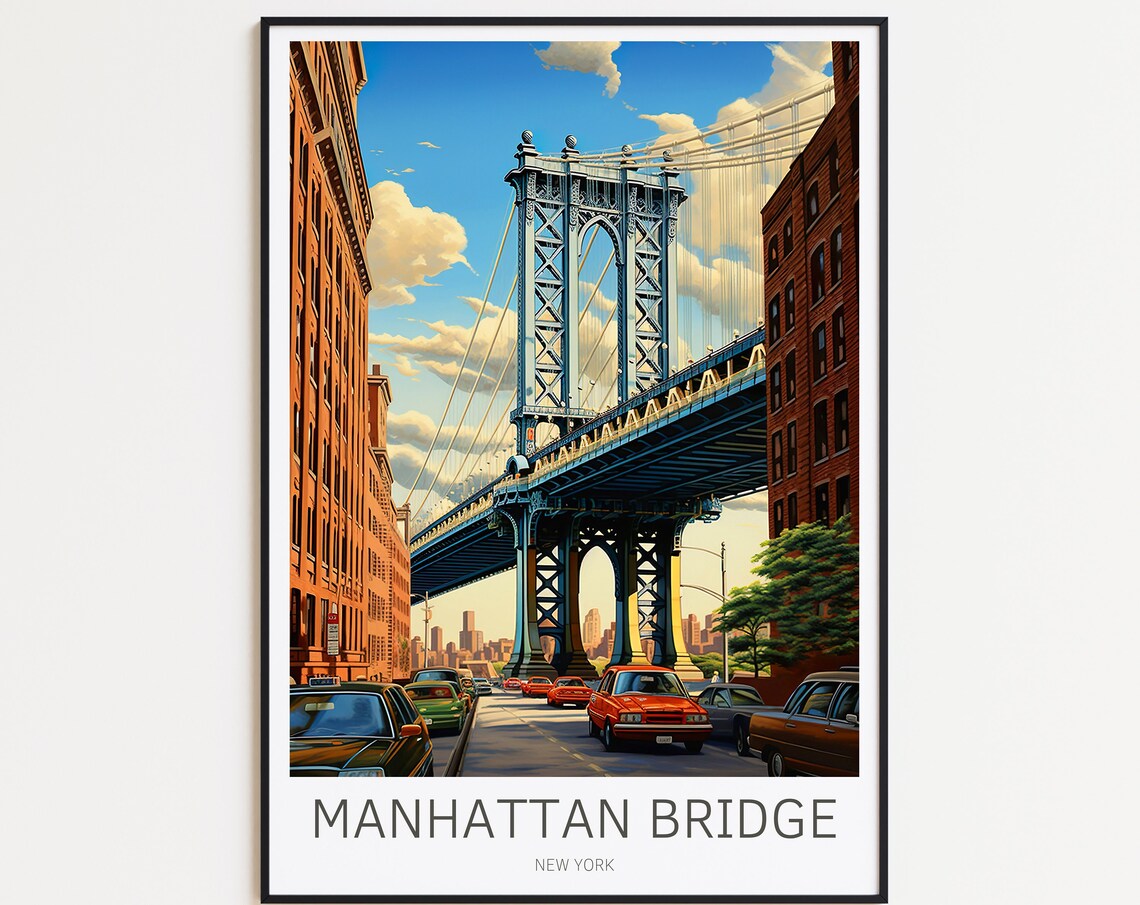 New York Vintage Travel Poster, Manhattan Bridge