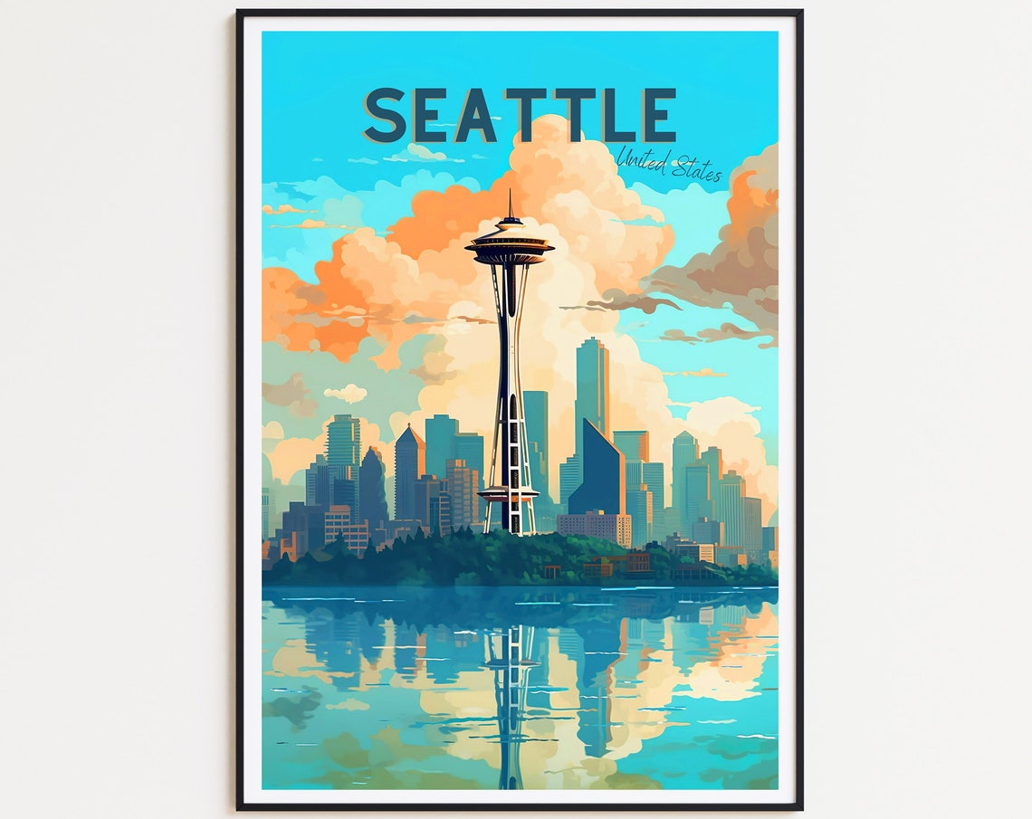 Seattle Travel Poster Usa Poster Seattle Vintage Poster Travel Poster Seattle Retro Poster Seattle Travel Gift Usa Travel Poster