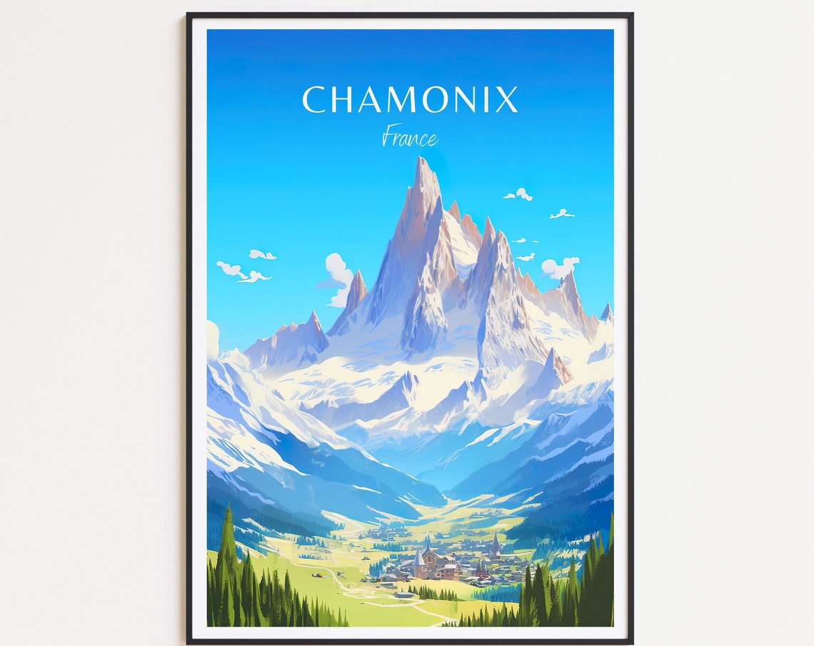 Chamonix France Snow Peak Alpine Valley Mountain Village Poster