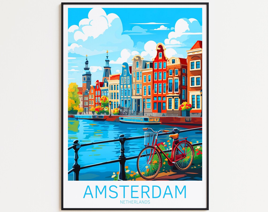 Amsterdam Vintage Travel Poster, Netherlands Travel Poster