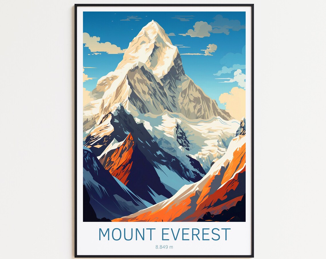 Mount Everest Vintage Travel Poster, Mountain Landscape