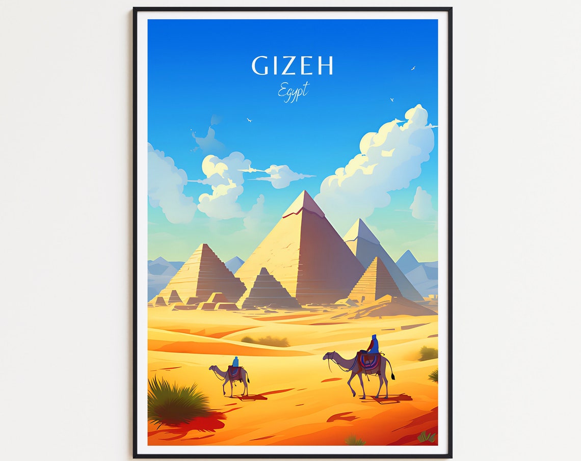 Gizeh Egypt Pyramids Camel Desert Caravan Vintage Travel Poster