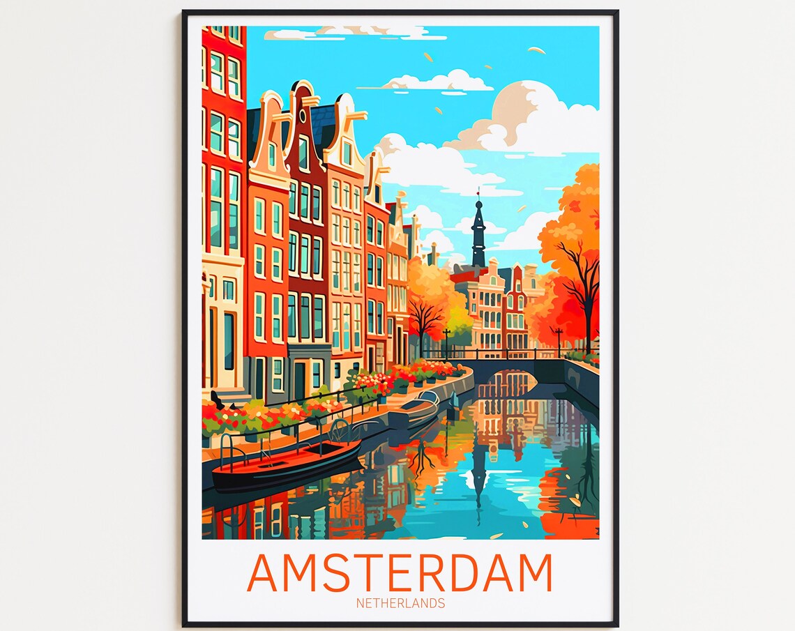 Amsterdam Travel Poster, Netherlands Art Print