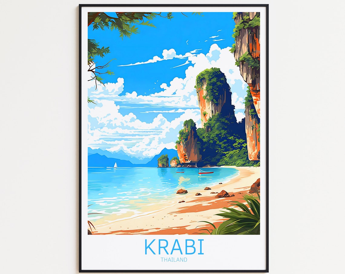 Krabi Travel Poster Thailand Poster Krabi Vintage Poster Travel Poster Krabi Retro Poster Krabi Travel Gift Wall Art Print