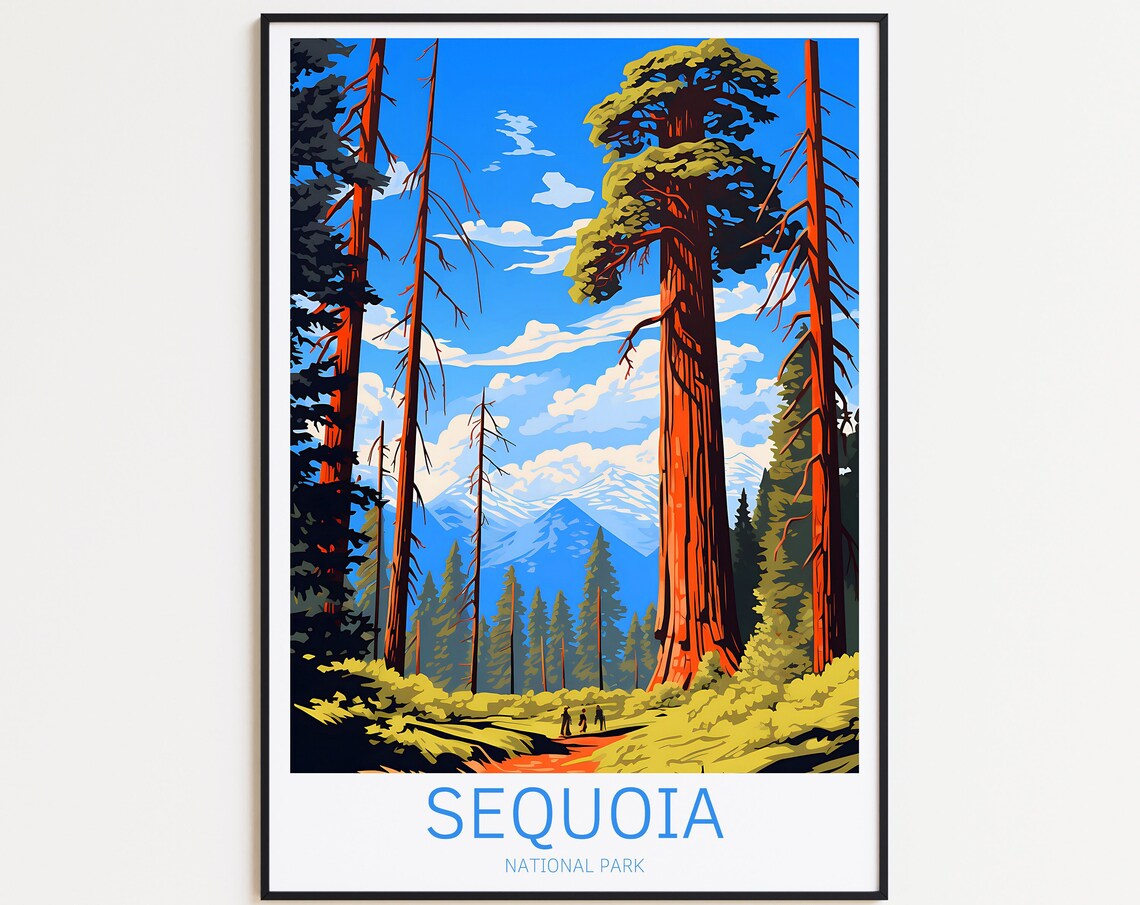Sequoia California Giant Redwood Forest Illustrated Travel Poster