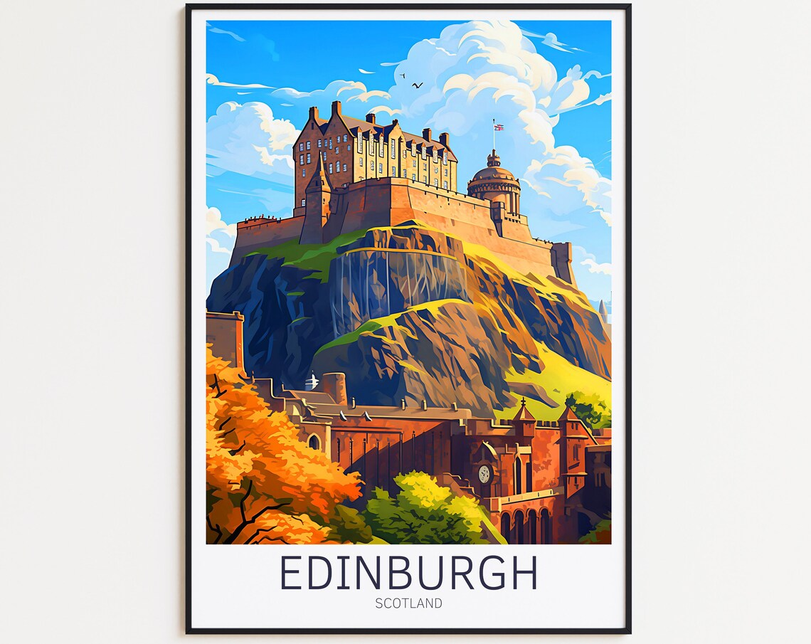 Edinburgh Castle Scotland Travel Poster Historic Hilltop Fortress Art
