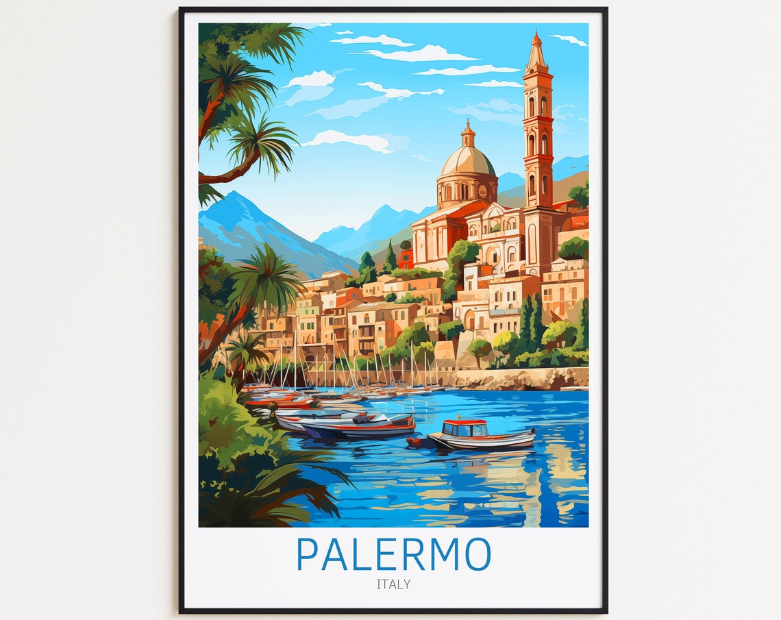Palermo Italy Harbor Grand Church Dome Bell Tower Seaside Poster