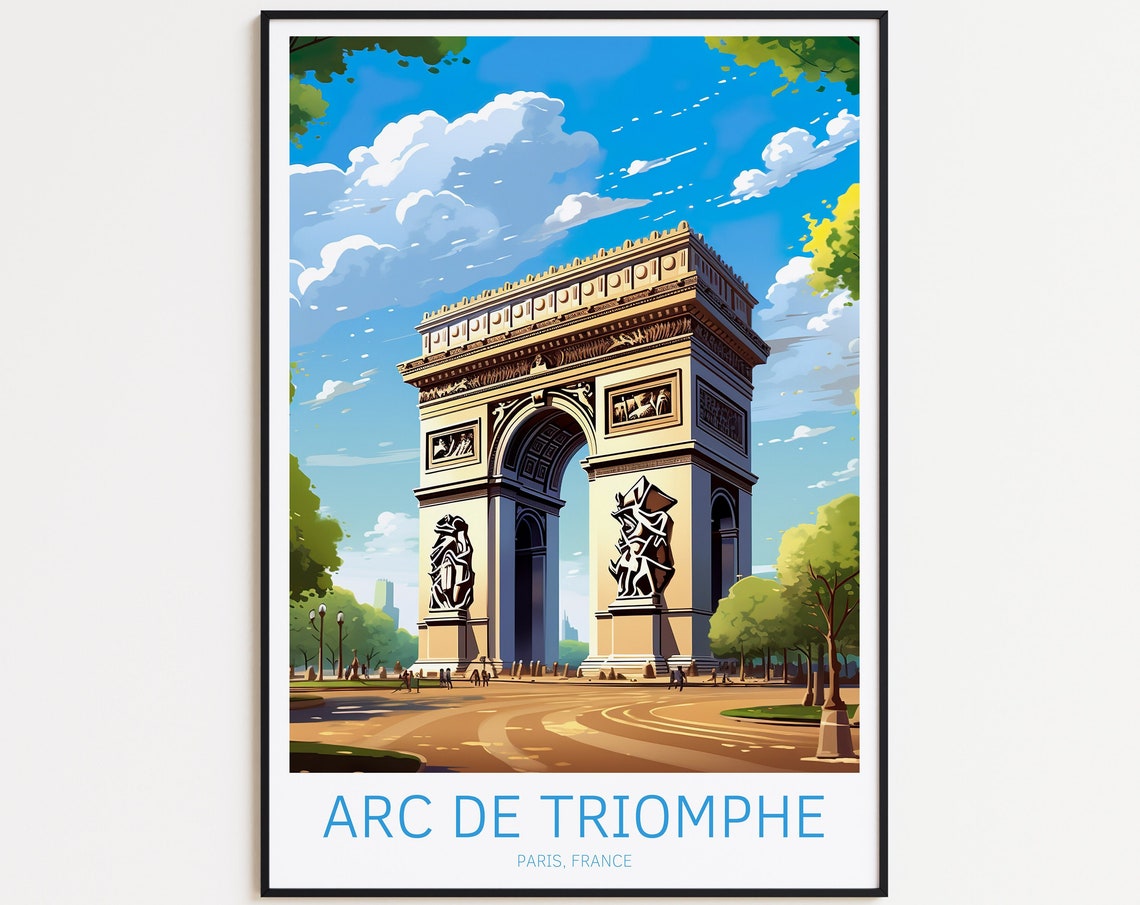 Arc de Triomphe Paris France Landmark Blue Sky Travel Poster