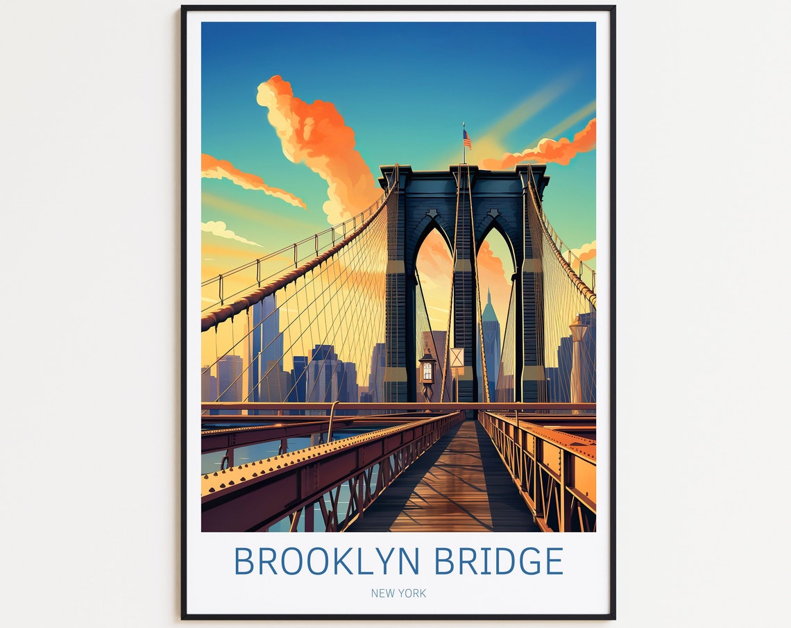 New York Travel Poster Brooklyn Bridge Poster New York Vintage Poster Travel Poster New York Retro Poster New York Travel Gift Nyc Poster